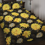 Gold And Yellow Floral Print Quilt Bed Set