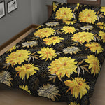 Gold And Yellow Floral Print Quilt Bed Set