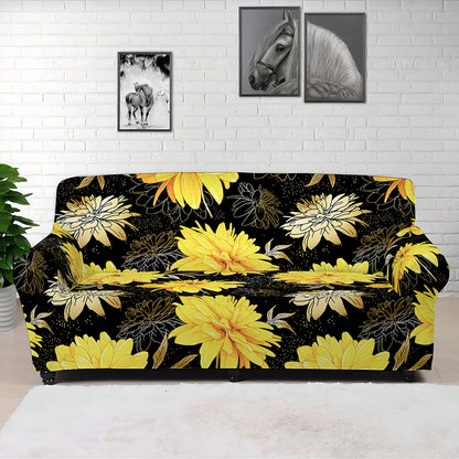 Gold And Yellow Floral Print Sofa Cover