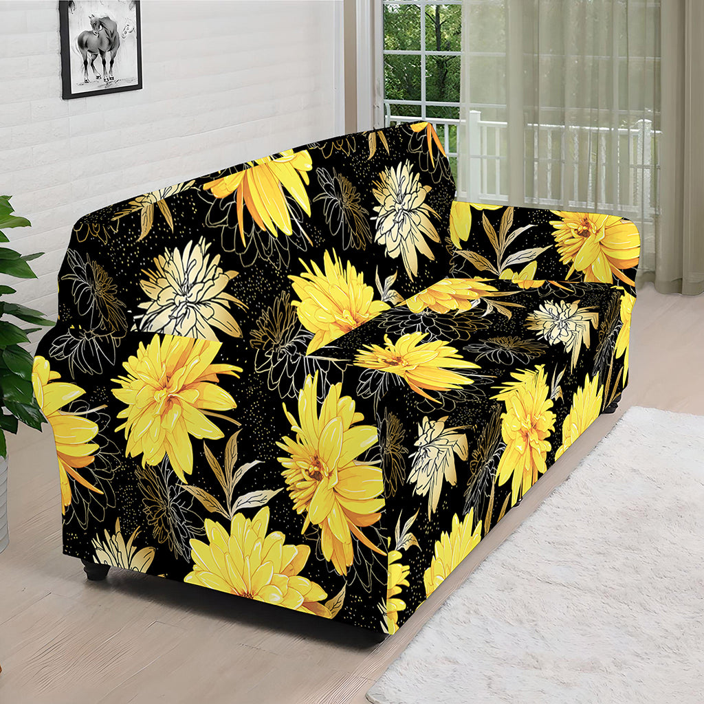 Gold And Yellow Floral Print Sofa Cover