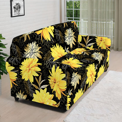 Gold And Yellow Floral Print Sofa Cover