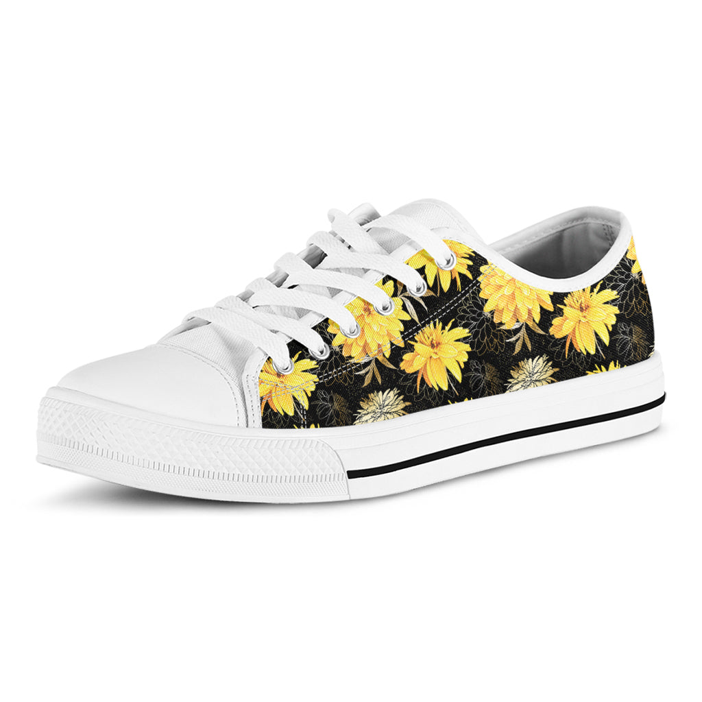 Gold And Yellow Floral Print White Low Top Shoes