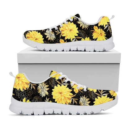 Gold And Yellow Floral Print White Sneakers