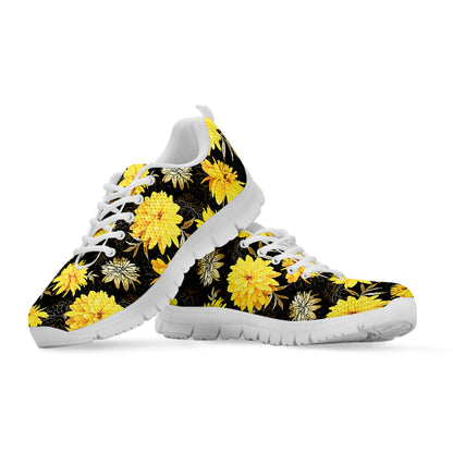 Gold And Yellow Floral Print White Sneakers