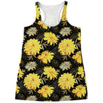 Gold And Yellow Floral Print Women's Racerback Tank Top