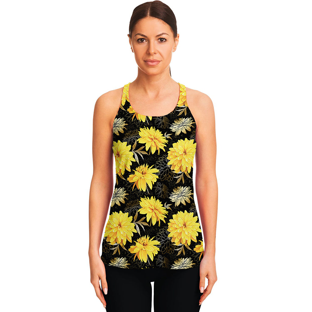 Gold And Yellow Floral Print Women's Racerback Tank Top