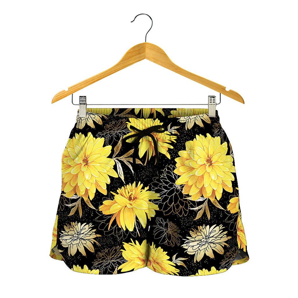 Gold And Yellow Floral Print Women's Shorts