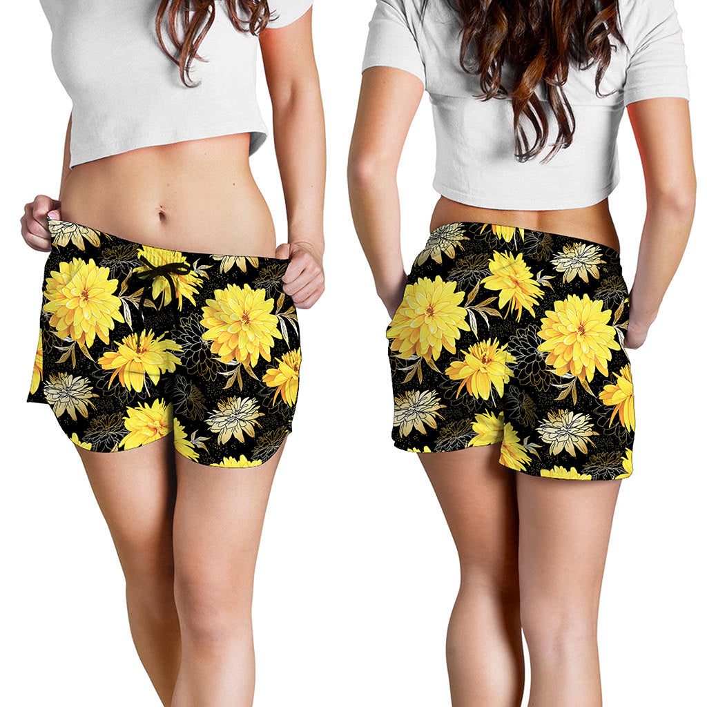 Gold And Yellow Floral Print Women's Shorts
