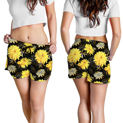 Gold And Yellow Floral Print Women's Shorts