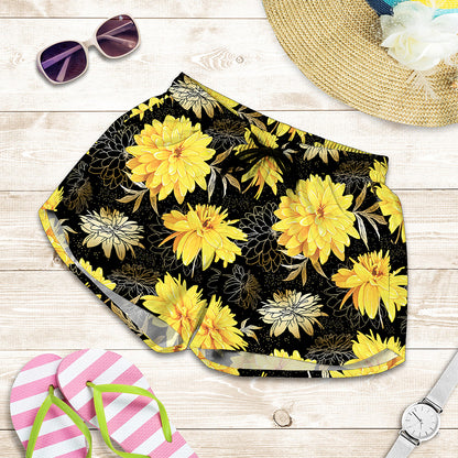 Gold And Yellow Floral Print Women's Shorts
