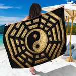 Gold Bagua Yin Yang Print Beach Sarong Wrap