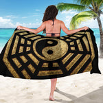 Gold Bagua Yin Yang Print Beach Sarong Wrap