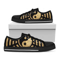 Gold Bagua Yin Yang Print Black Low Top Sneakers
