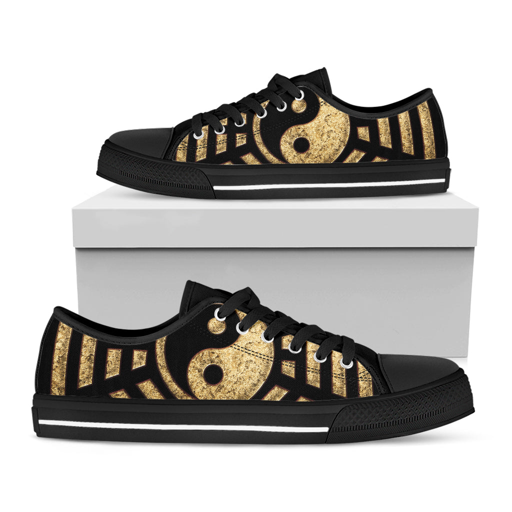 Gold Bagua Yin Yang Print Black Low Top Shoes 