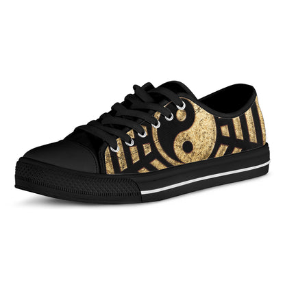Gold Bagua Yin Yang Print Black Low Top Shoes 