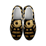 Gold Bagua Yin Yang Print Black Slip On Shoes