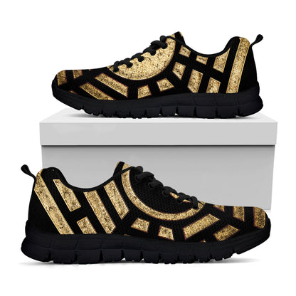 Gold Bagua Yin Yang Print Black Sneakers