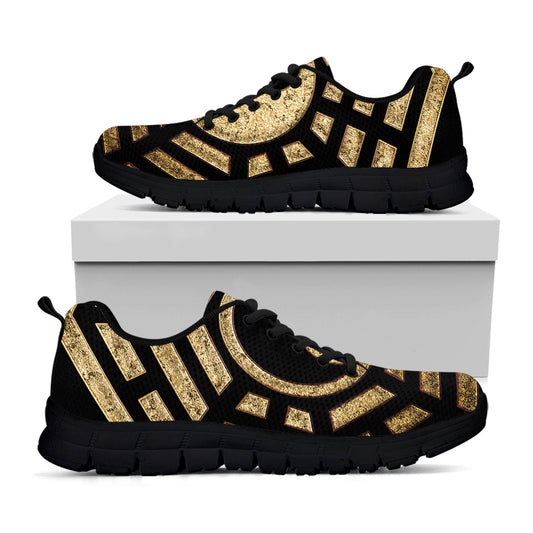 Gold Bagua Yin Yang Print Black Sneakers