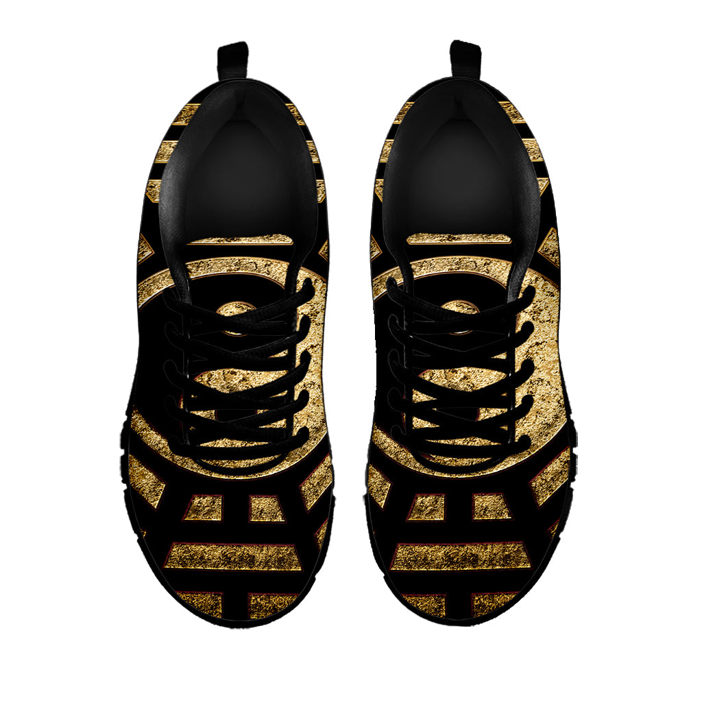 Gold Bagua Yin Yang Print Black Sneakers