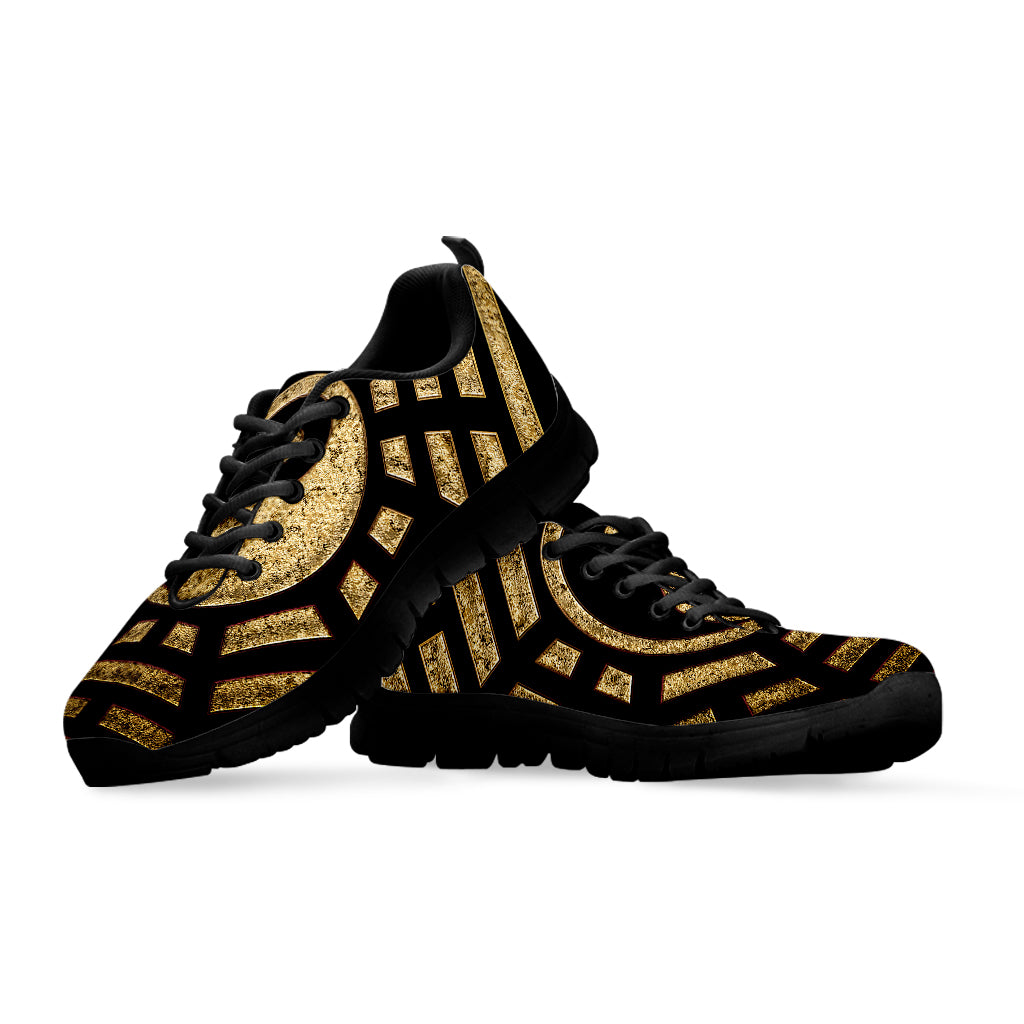 Gold Bagua Yin Yang Print Black Sneakers