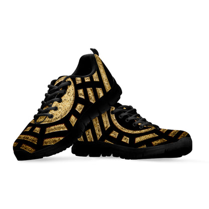 Gold Bagua Yin Yang Print Black Sneakers