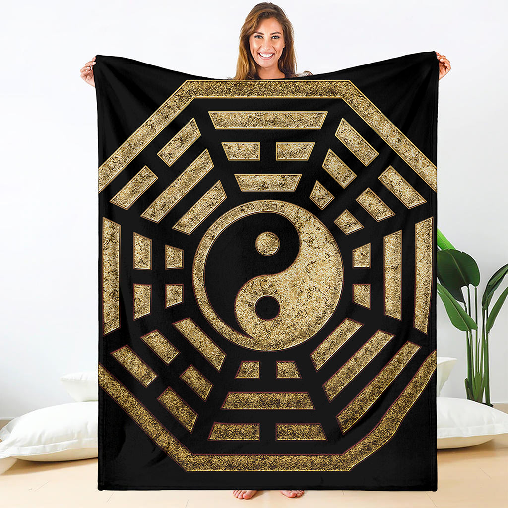Gold Bagua Yin Yang Print Blanket