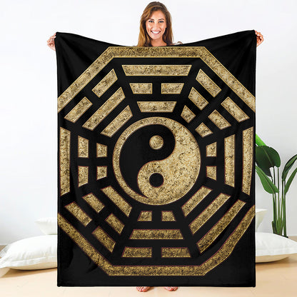 Gold Bagua Yin Yang Print Blanket