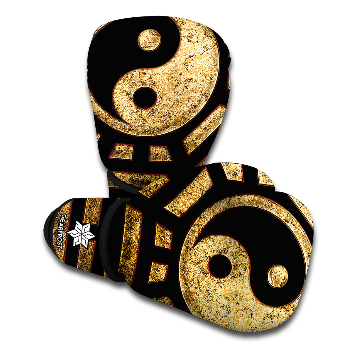 Gold Bagua Yin Yang Print Boxing Gloves
