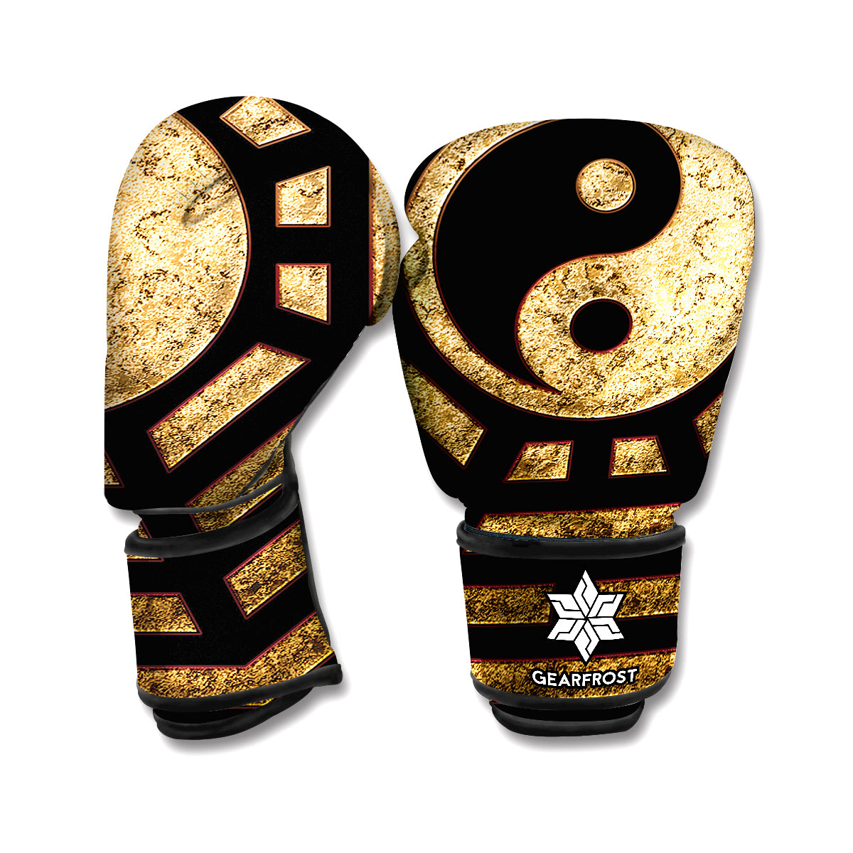 Gold Bagua Yin Yang Print Boxing Gloves