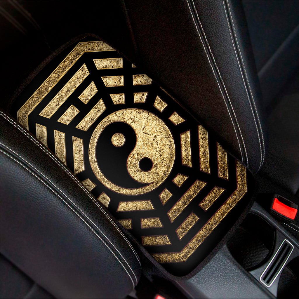Gold Bagua Yin Yang Print Car Center Console Cover