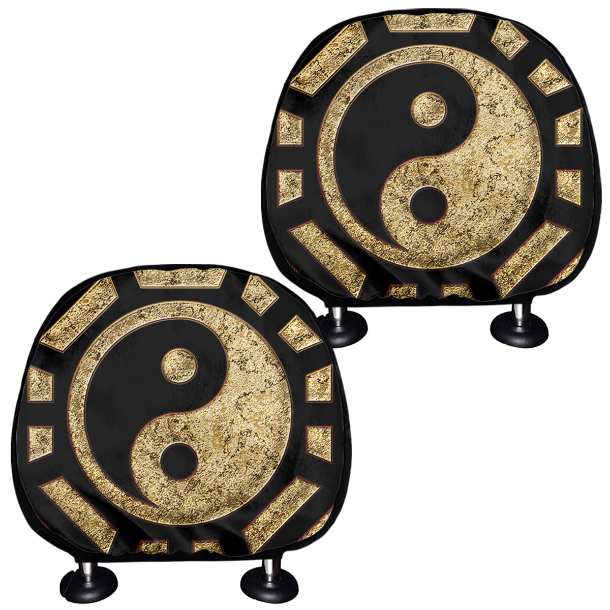 Gold Bagua Yin Yang Print Car Headrest Covers