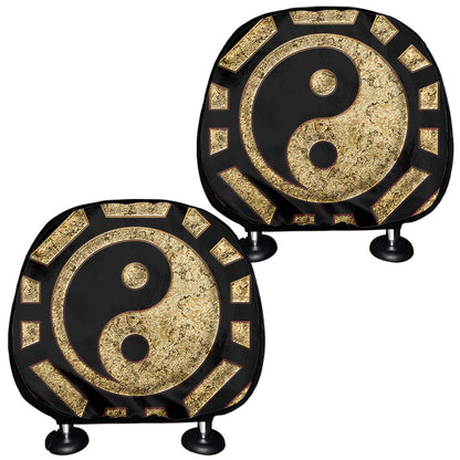 Gold Bagua Yin Yang Print Car Headrest Covers