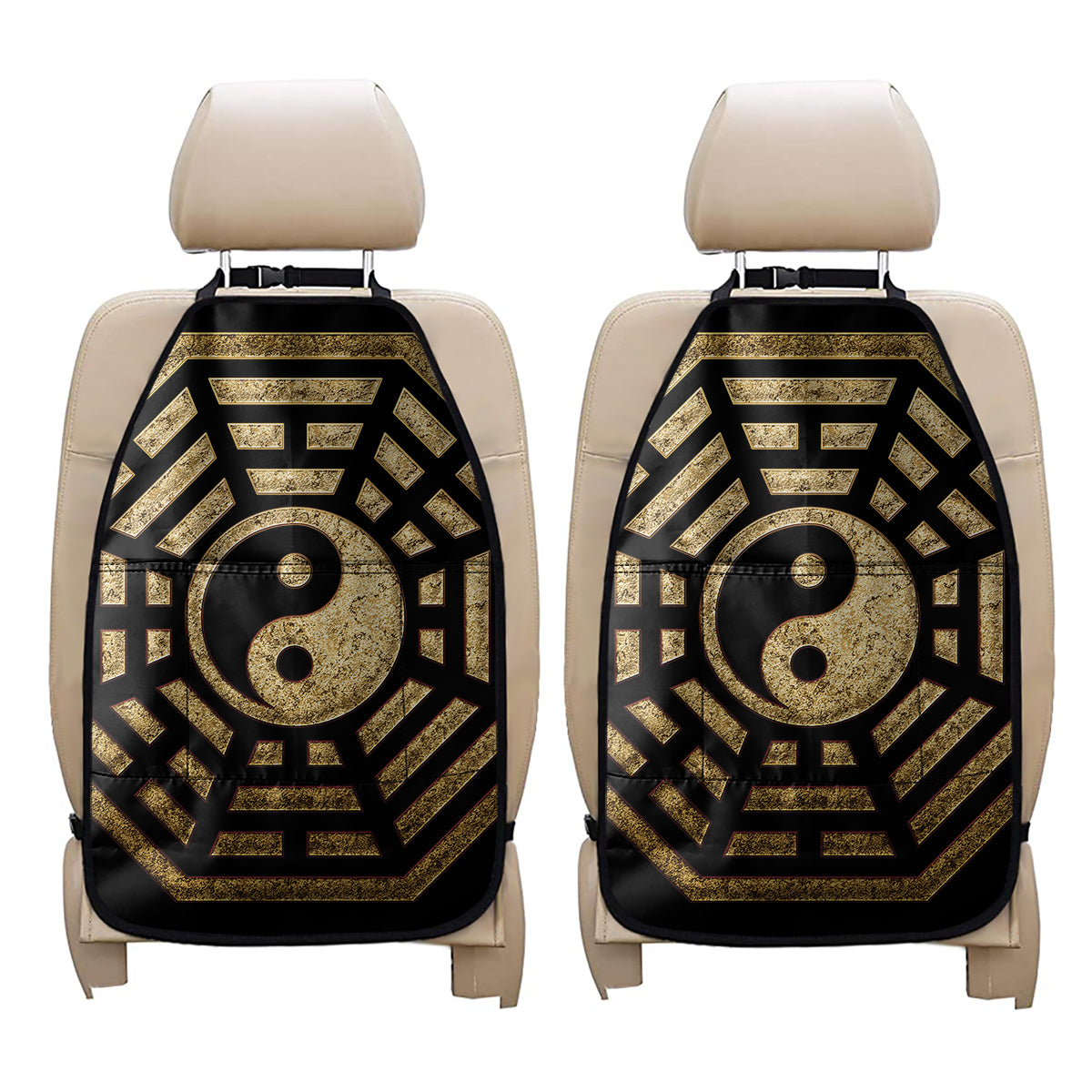 Gold Bagua Yin Yang Print Car Seat Organizers