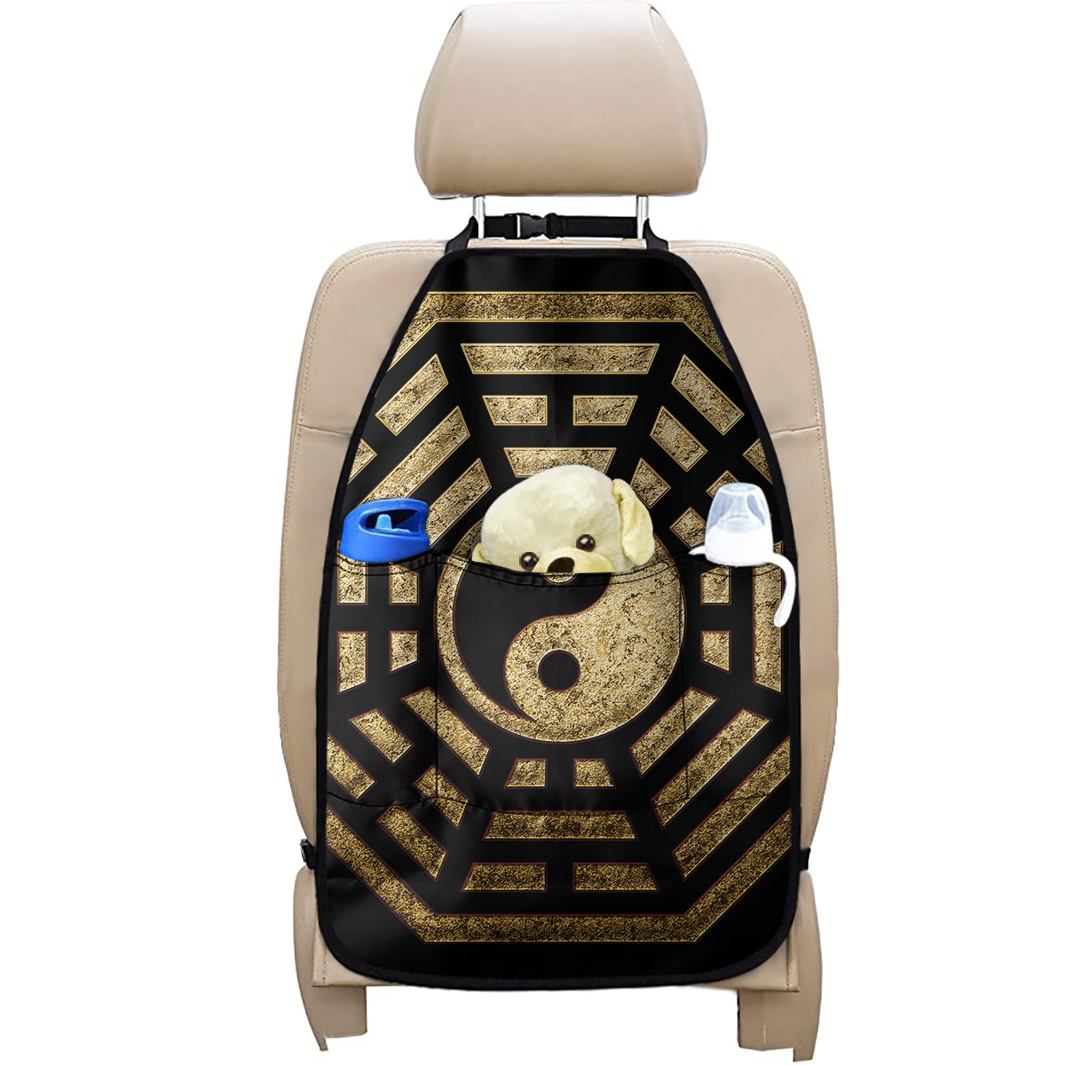 Gold Bagua Yin Yang Print Car Seat Organizers
