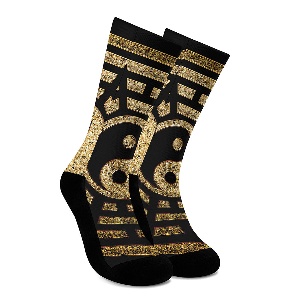 Gold Bagua Yin Yang Print Crew Socks