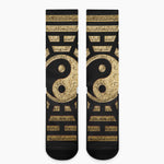 Gold Bagua Yin Yang Print Crew Socks