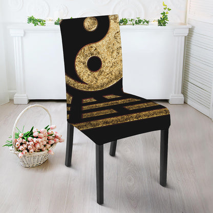 Gold Bagua Yin Yang Print Dining Chair Slipcover