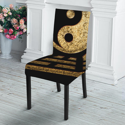 Gold Bagua Yin Yang Print Dining Chair Slipcover