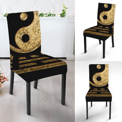 Gold Bagua Yin Yang Print Dining Chair Slipcover