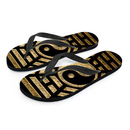 Gold Bagua Yin Yang Print Flip Flops