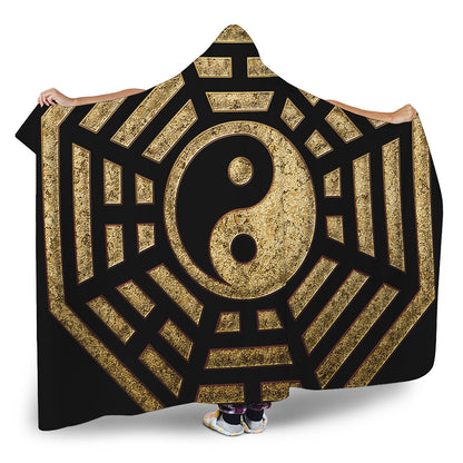 Gold Bagua Yin Yang Print Hooded Blanket