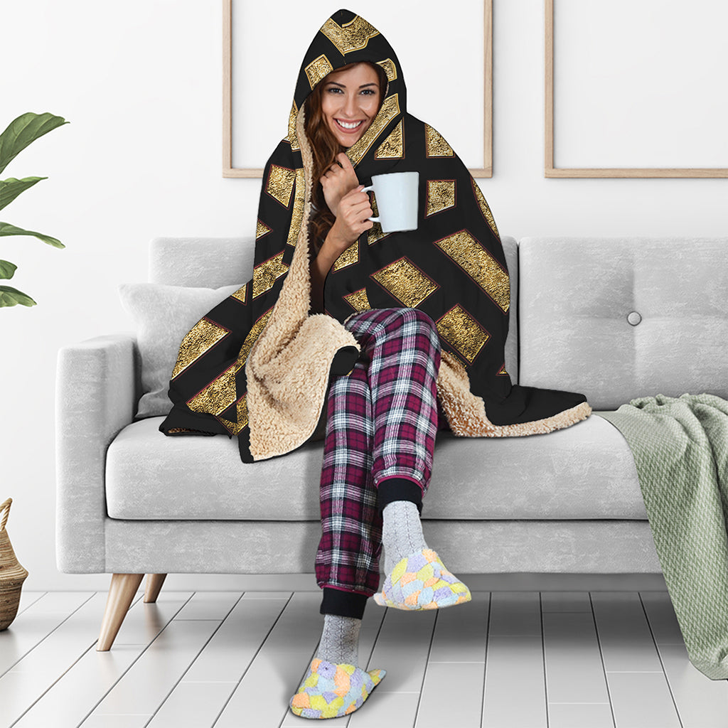 Gold Bagua Yin Yang Print Hooded Blanket