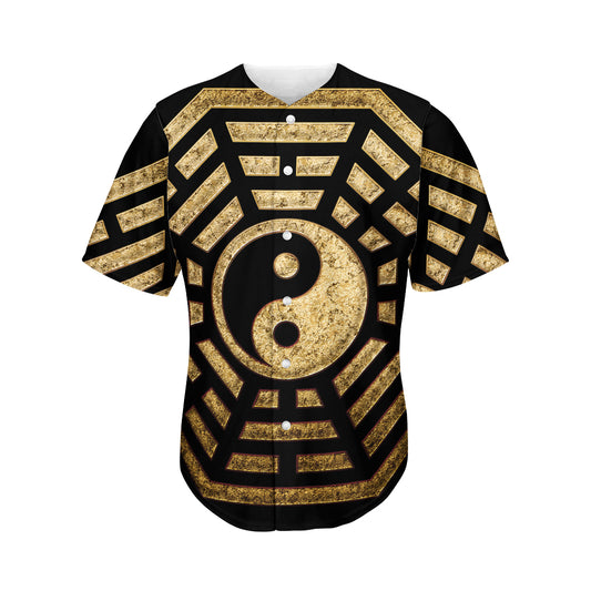 Gold Bagua Yin Yang Print Men's Baseball Jersey