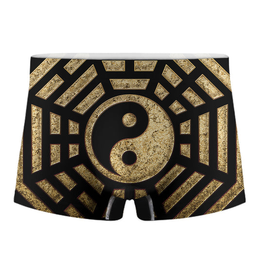 Gold Bagua Yin Yang Print Men's Boxer Briefs
