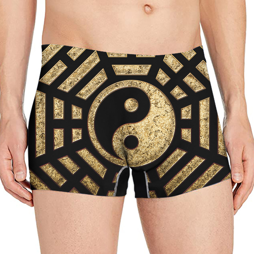 Gold Bagua Yin Yang Print Men's Boxer Briefs
