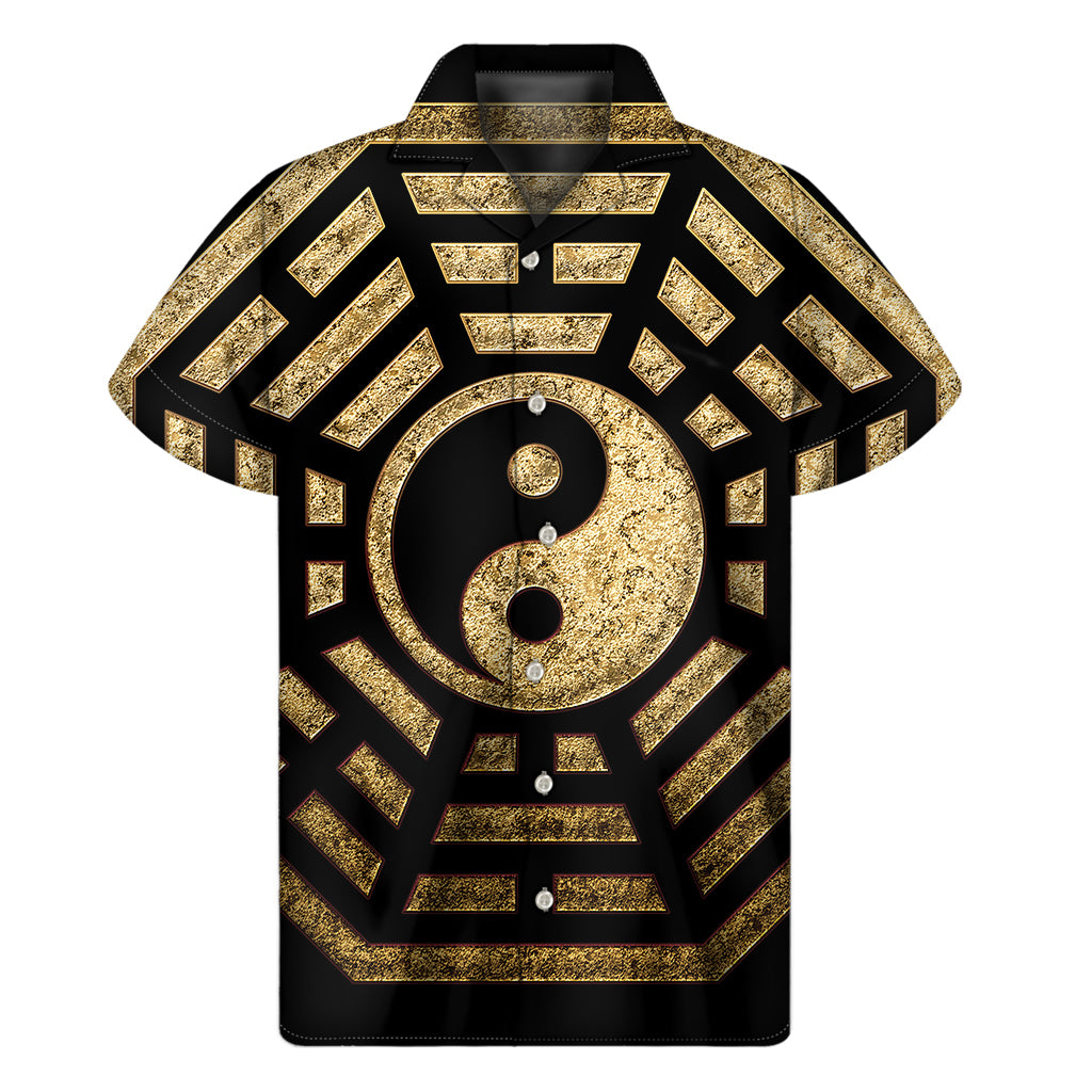 Gold Bagua Yin Yang Print Men's Short Sleeve Shirt