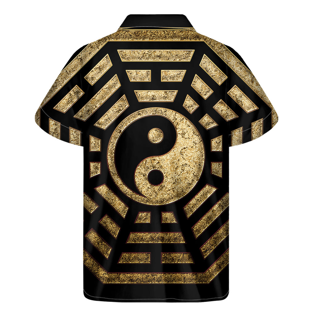 Gold Bagua Yin Yang Print Men's Short Sleeve Shirt
