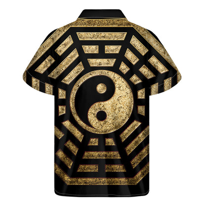 Gold Bagua Yin Yang Print Men's Short Sleeve Shirt