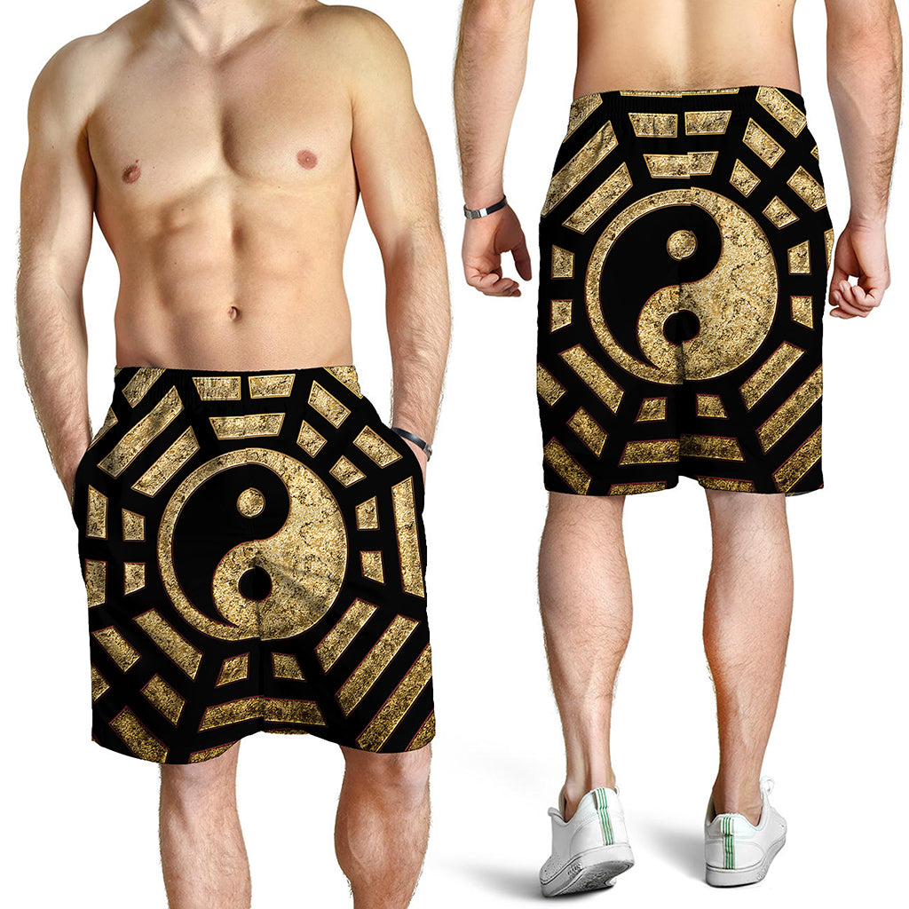 Gold Bagua Yin Yang Print Men's Shorts