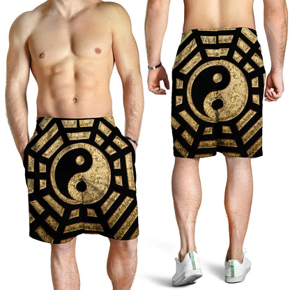 Gold Bagua Yin Yang Print Men's Shorts